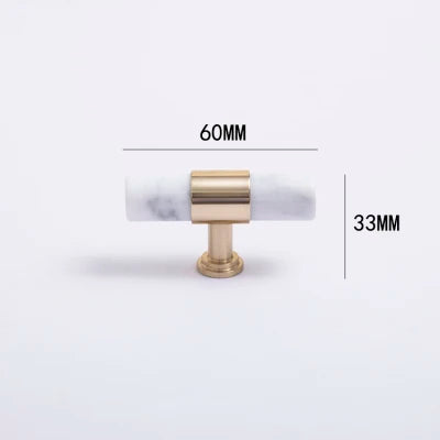Natural Marble and Crystal T-Bar Cabinet Handles – Modern Brass Knobs for Kitchen, Dresser, and Furniture Pulls
