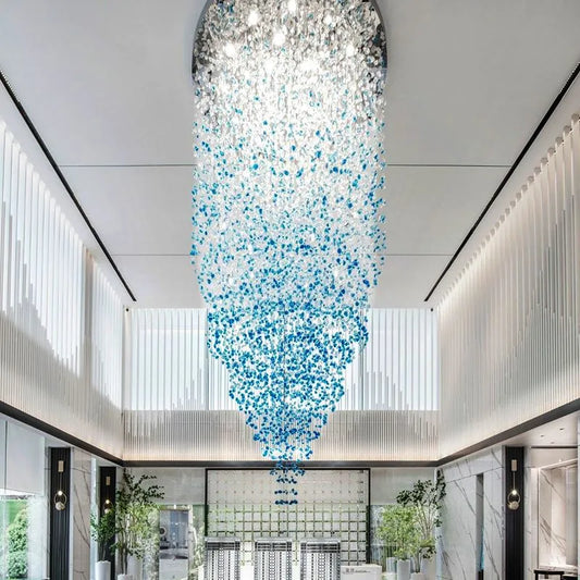 Luxury Stone Crystal Stair Chandelier - LED Lighting Fixture for Large Living Rooms, Home Decor, Hallways, and Lobby Elegance