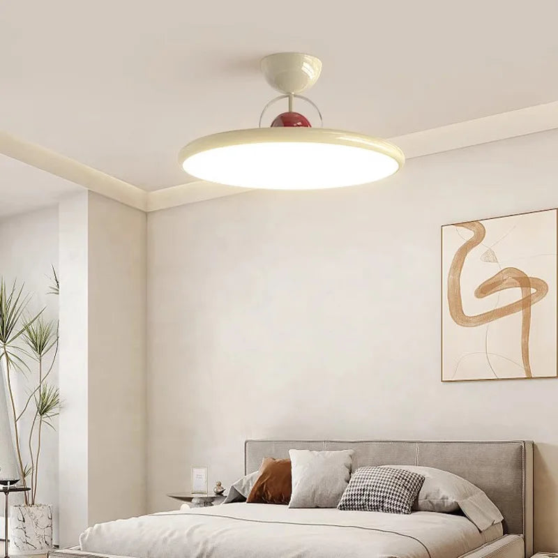 Nordic LED Ceiling Light - Cream Iron Flying Saucer Lamp for Living Room, Bedroom, Study Room, and Hallway