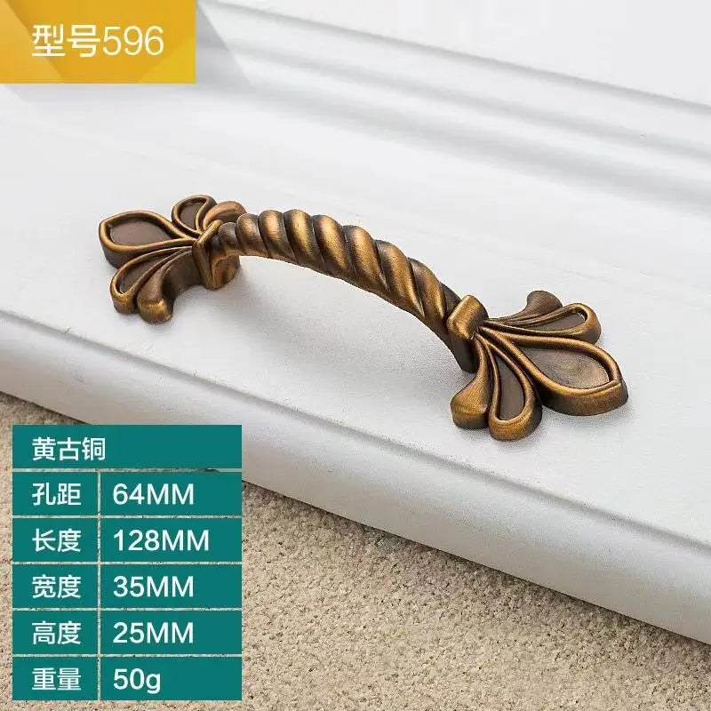 Antique Yellow Bronze Cabinet Handles - Brushed Vintage Drawer Pulls for Kitchen and Wardrobe Doors