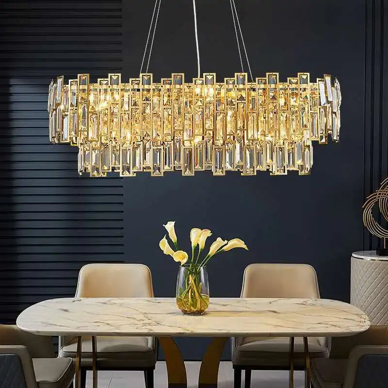 Luxury Golden Crystal LED Ceiling Lamp - Modern Round Ceiling Chandelier for Dining and Living Rooms