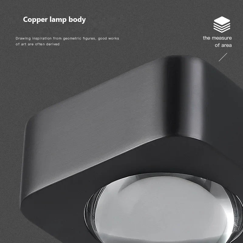Square Copper Bedroom Wall Lamp - Modern High-End Luxury LED Light for Living Room, Double Head Atmosphere Spotlights, and Sconce Decoration