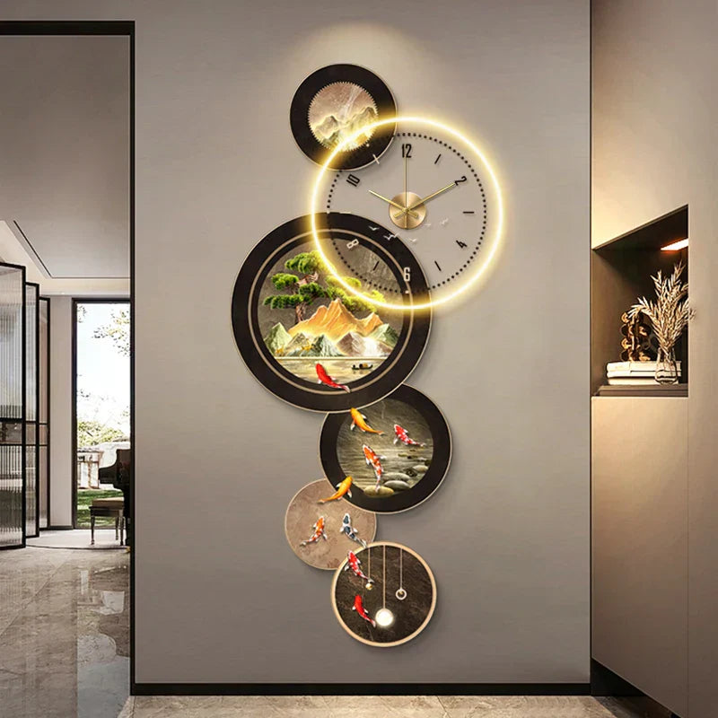 Dlight Decor Nine Fish Clock Wall Light Mural