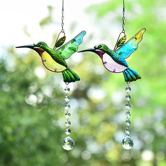 Hummingbird Stained Glass Window Hanging Ornament Rainbow Maker Crystal Prism Suncatcher Home Garden Party Decoration Windchimes