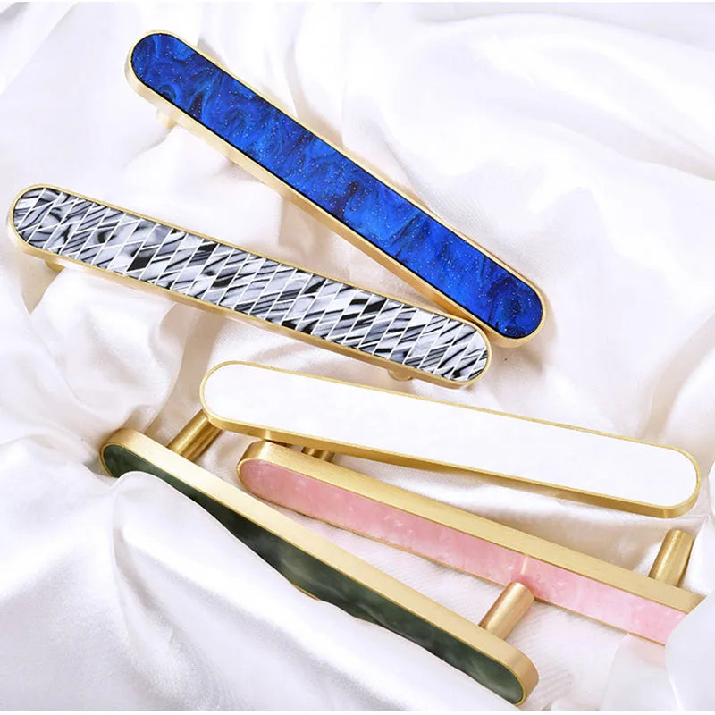 Brass and Acrylic Cabinet Handles – Colorful European Wardrobe Pulls for Furniture (96/128mm Hole Distance)