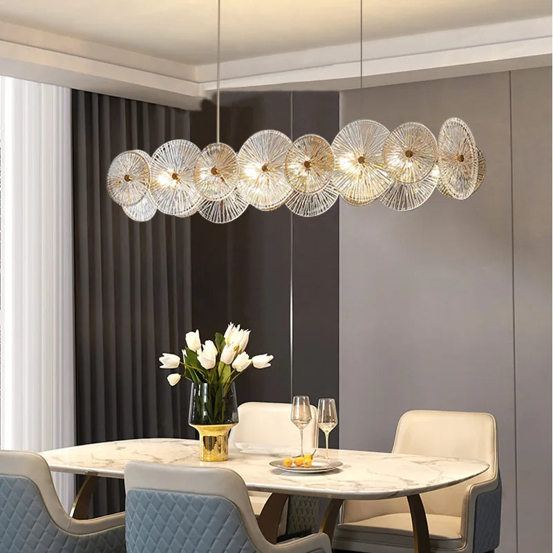 Sleek Postmodern Gold Electroplated Dining Chandelier - G9 Lighting for Bedrooms and Living Rooms - Indoor Luxury Glass Plate Fixture