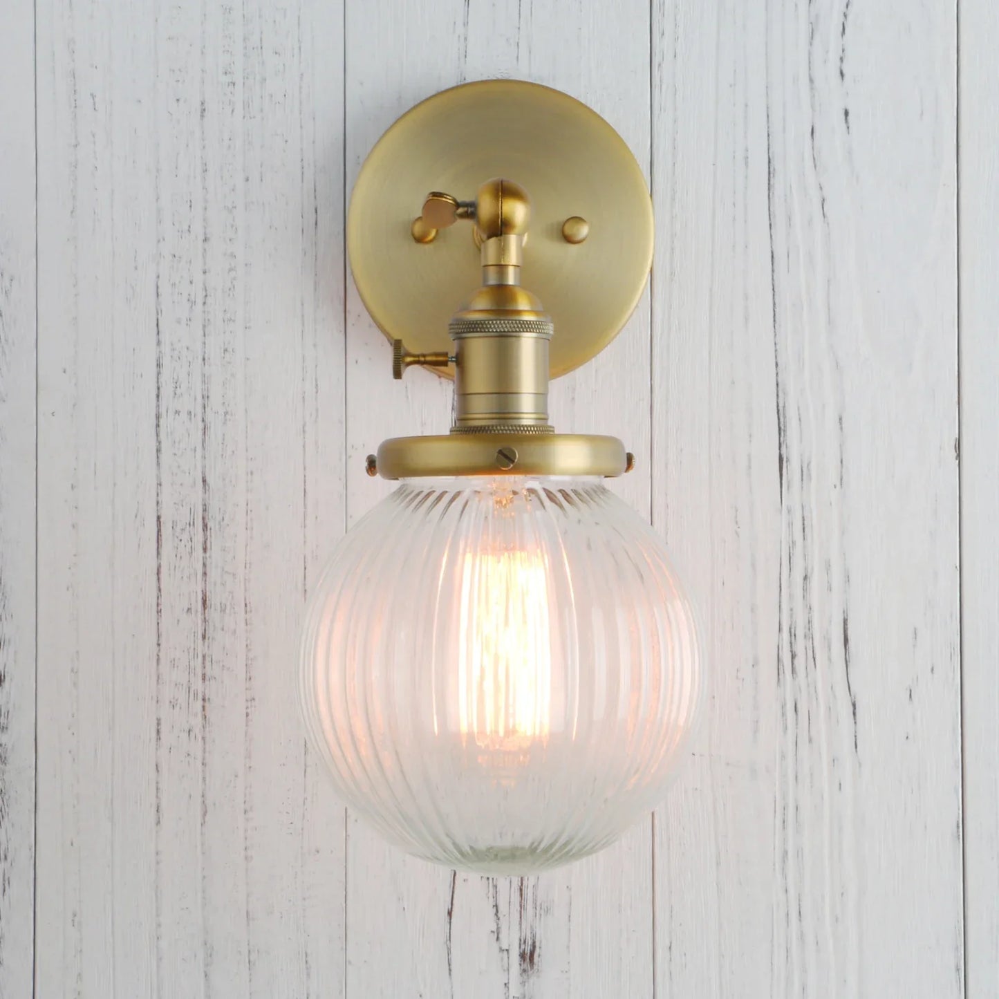 Permo Industrial Ribbed Globe Glass Wall Light - Stylish Switched Wall Sconces for Kitchen, Living Room, and Bedroom