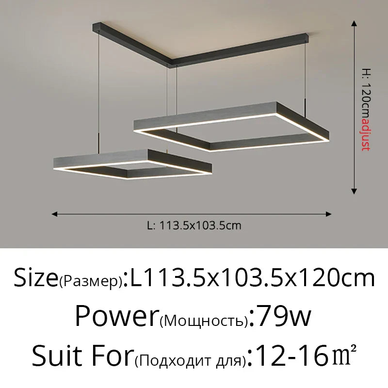 Nordic Designer Square Aluminum Chandelier - Modern LED Lighting for Living Rooms, Dining Tables, and Indoor Decor