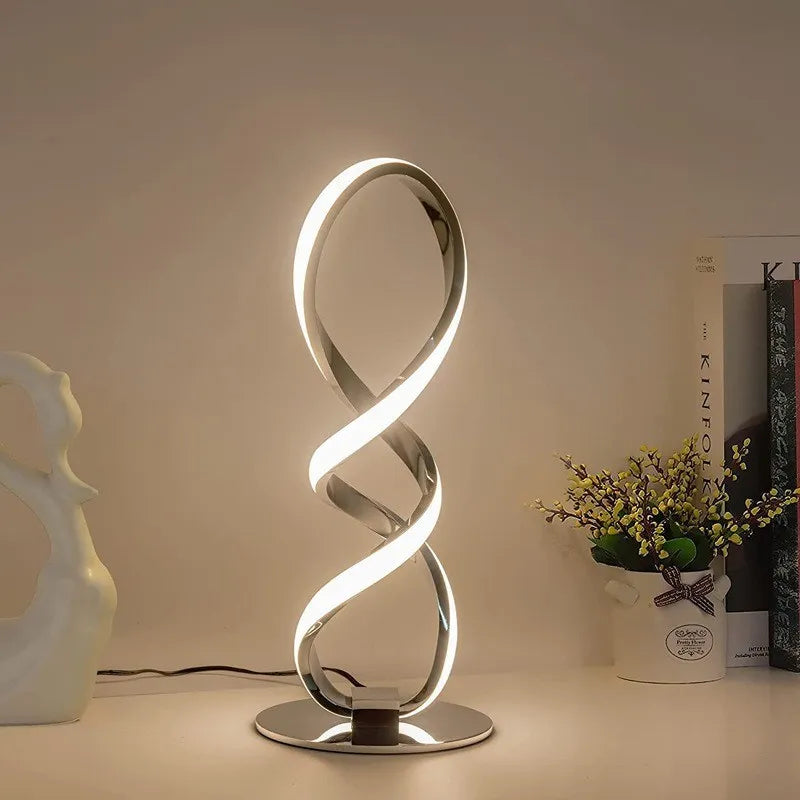 Modern Silver LED Table Lamp - Luxury Adjustable Brightness for Bedroom, Study, and Home Decoration