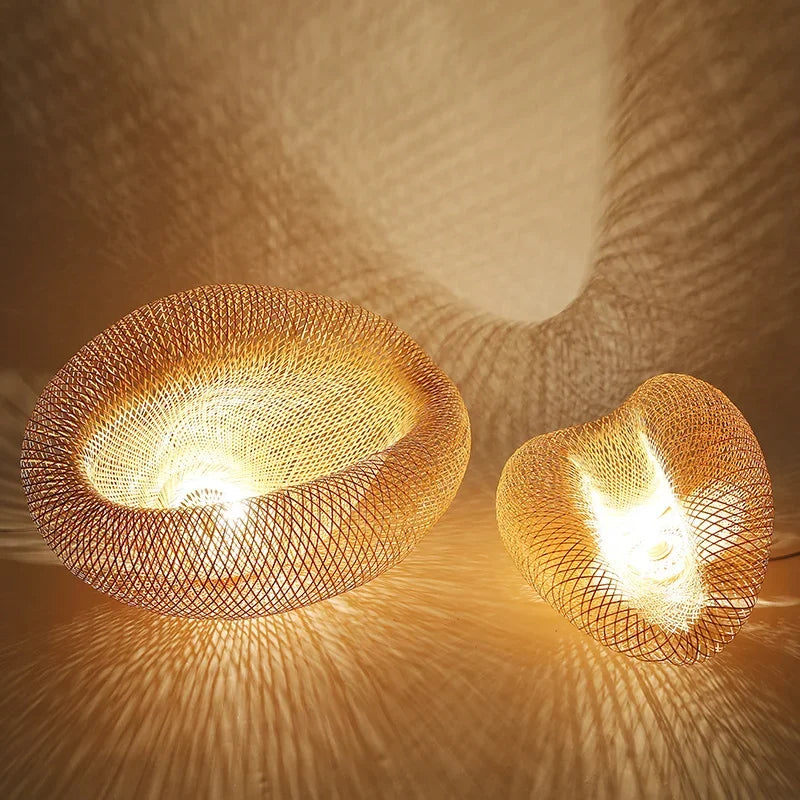 Chinese Handmade Bamboo Pendant Lights - Wicker Rattan Wave Shade Pendant Lamps for Restaurant, Aisle, Tea Room, and Indoor Lighting