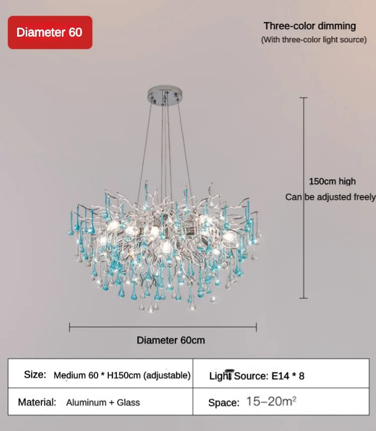 Modern LED Blue Water Droplets Ceiling Chandelier - Luxury Elegance for Villas and Living Spaces
