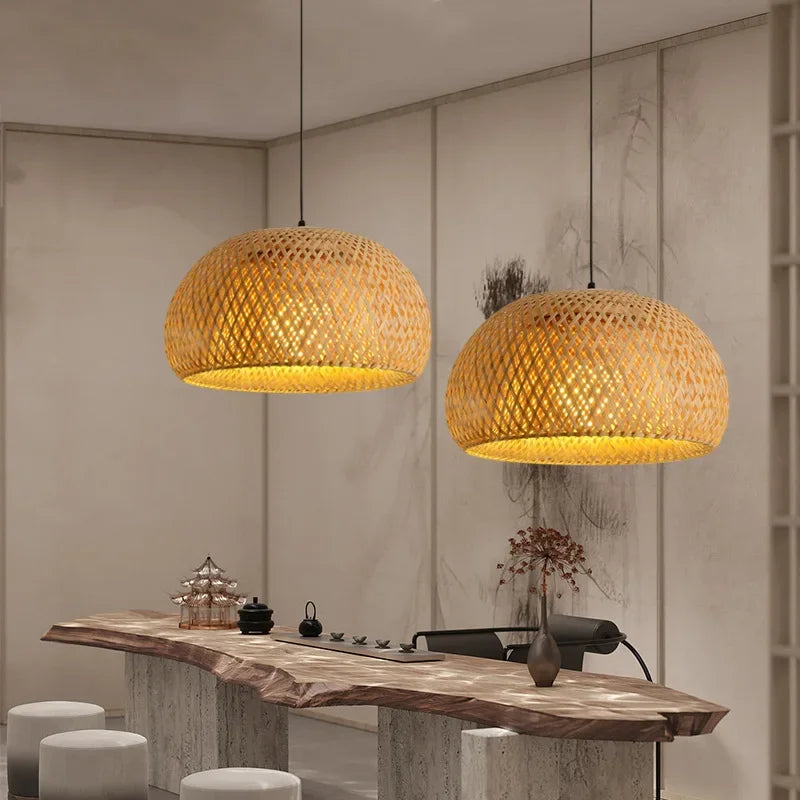 Zen Bamboo and Rattan Woven Chandelier - Exquisite Lighting for Chinese and Southeast Asian-Inspired Spaces