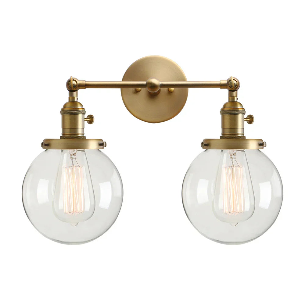 Phansthy Vintage 2 Light Wall Sconce - Industrial Wall Light with Dual 5.9 Inches Globe Glass Lampshades