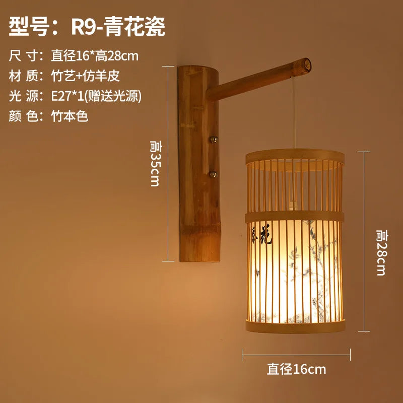 Handmade Bamboo Wood Lustre Wall Sconce Lamp - Rustic Elegance for Home Living and Bedroom Decor