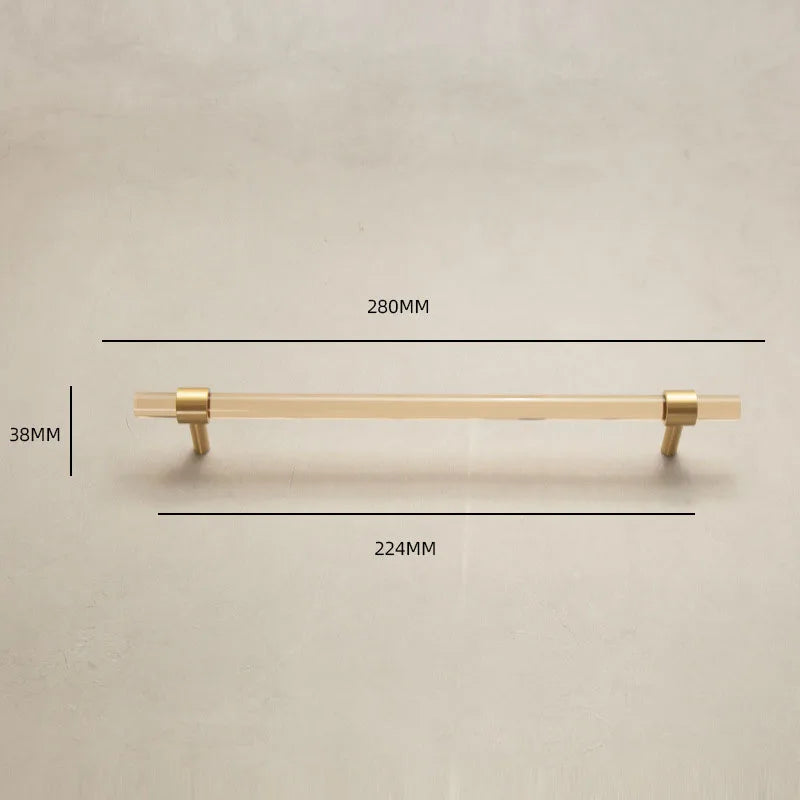 Champagne Acrylic and Brass Cupboard Handles – T-Bar Drawer Pulls for Bedroom and Bathroom