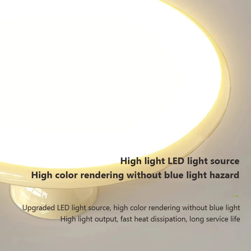 Nordic LED Ceiling Light - Cream Iron Flying Saucer Lamp for Living Room, Bedroom, Study Room, and Hallway