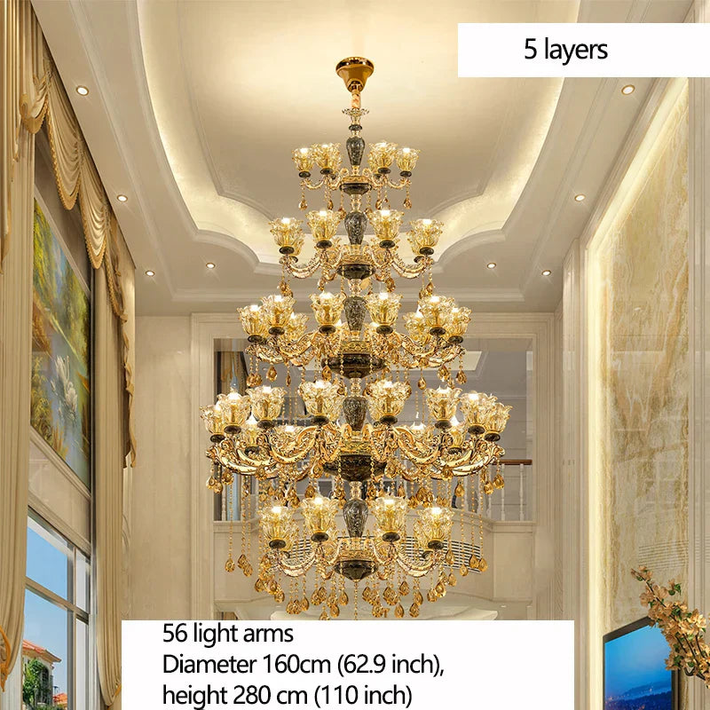 European Style Golden Chandelier - Elegance for Living Rooms, Hotels, Staircases, Villas with Multi-Layer Crystal Luxury