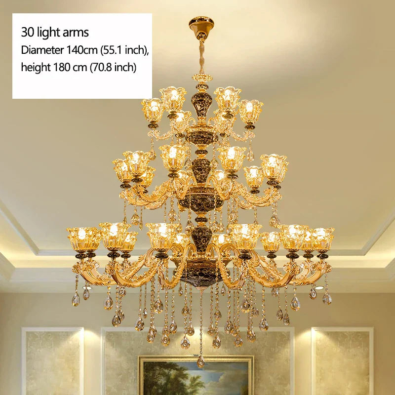 European Style Golden Chandelier - Elegance for Living Rooms, Hotels, Staircases, Villas with Multi-Layer Crystal Luxury