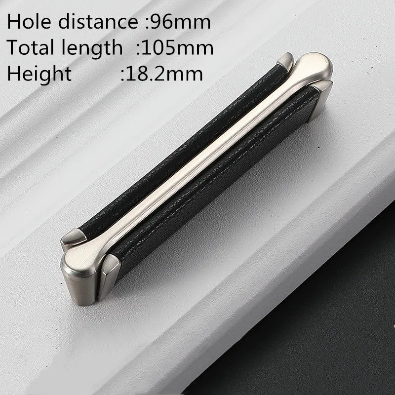 Modern Leather and Zinc Alloy Cabinet Handle – Elegant Drawer Pulls for Kitchen, Wardrobe, and Furniture (96mm)