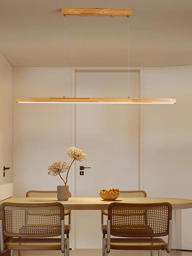 Contemporary Wooden Chandelier - Ideal for Dining Rooms, Kitchens, Shops, and Long Tables with LED Lighting