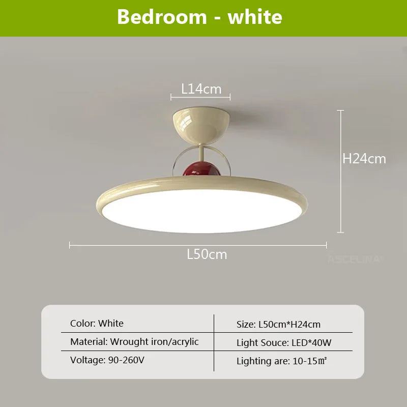 Nordic LED Ceiling Light - Cream Iron Flying Saucer Lamp for Living Room, Bedroom, Study Room, and Hallway