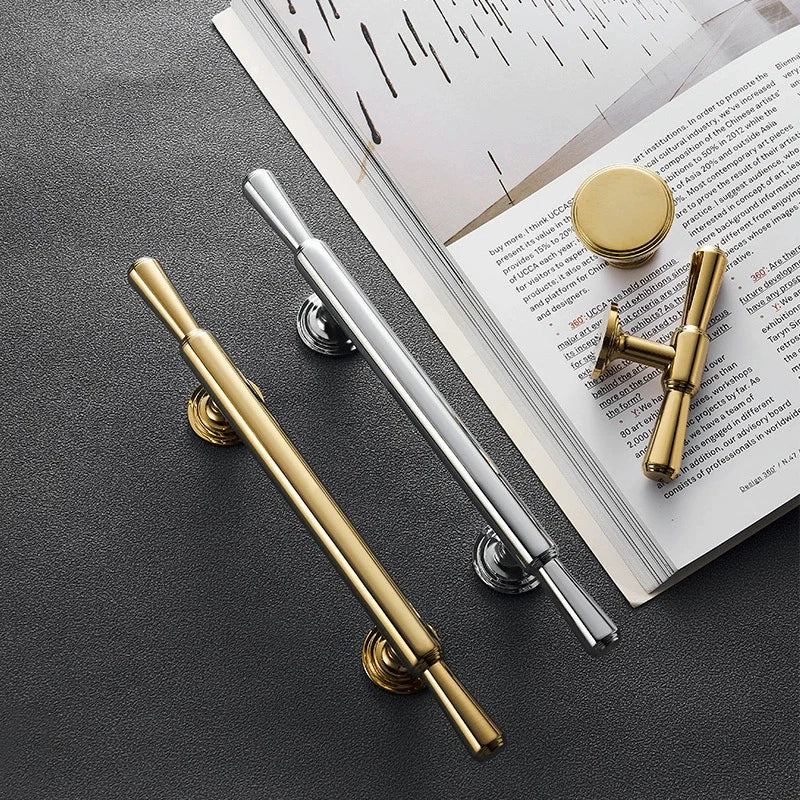Chrome and Polished Gold Brass Furniture Handles – Modern Cabinet, Drawer, and Wardrobe Knobs