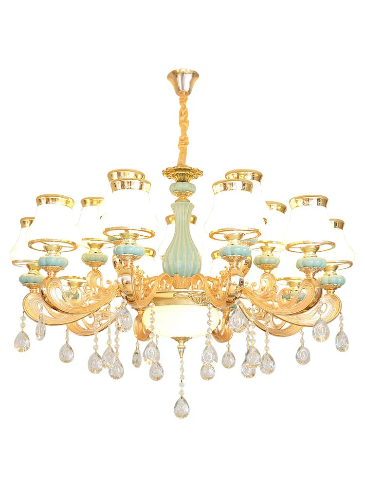 Elegant Blue Ceramic European Crystal Chandelier - Perfect for Living Rooms, Dining Rooms, and Bedrooms