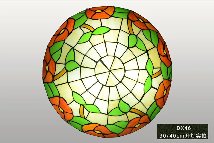 Tiffany Stained Glass Round Ultra-Thin Ceiling Lamp - Elegance for Balconies, Corridors, Bedrooms, and Children's Rooms
