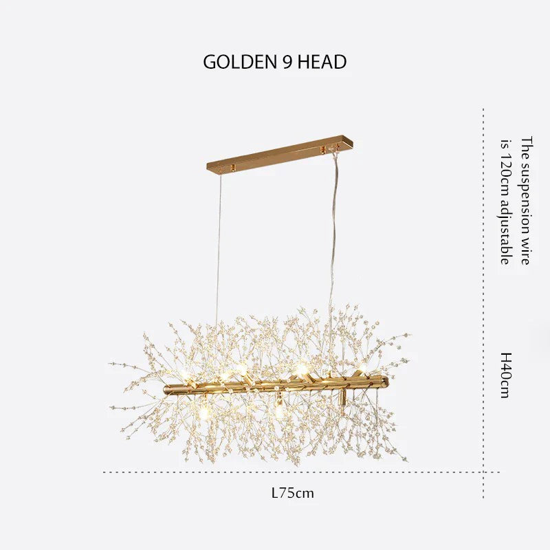 Elegant Crystal LED Chandelier - Nordic Gold and Silver Dandelion Design - Perfect for Living Rooms and Restaurant Decor