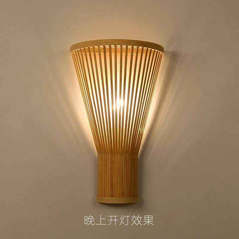 Handmade Bamboo Wood Lustre Wall Sconce Lamp - Rustic Elegance for Home Living and Bedroom Decor