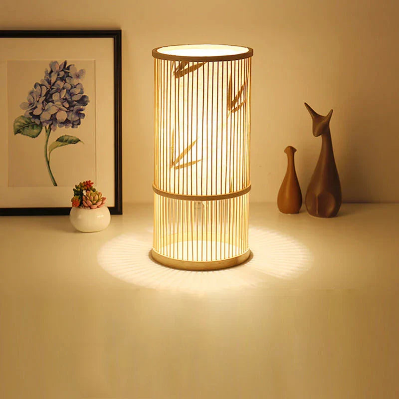 Style Bamboo Weaving Table Lamp - Creative Rattan Bedside Lighting