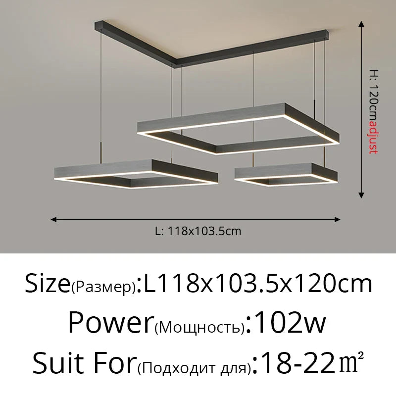 Nordic Designer Square Aluminum Chandelier - Modern LED Lighting for Living Rooms, Dining Tables, and Indoor Decor