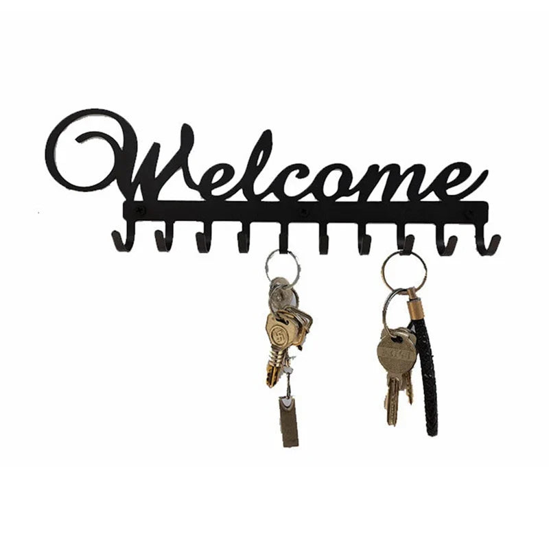 Key Holder Wall Mounted Key Hooks For Wall Decorative With 10 Hooks Black Metal Key Organizer Rack Hanger For Entryway