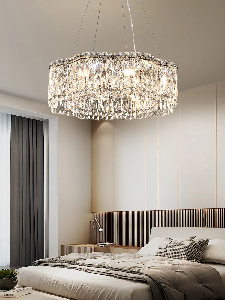 Elegant Chrome Stainless Steel K9 Crystal Chandelier - A Modern Luxury Lighting Fixture for Living Rooms, Bedrooms, and Dining Spaces