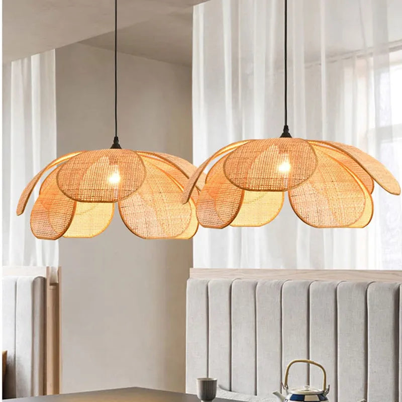 Designer Handmade Rattan Flower Chandelier - Rustic Elegance for Your Living and Dining Spaces
