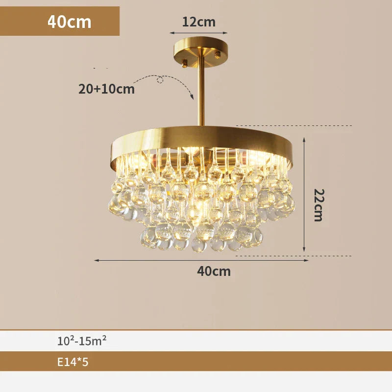 Elegant Round Water Drop Golden Chandelier - A Postmodern Light Luxury Fixture for Living Rooms, Bedrooms, and Dining Spaces