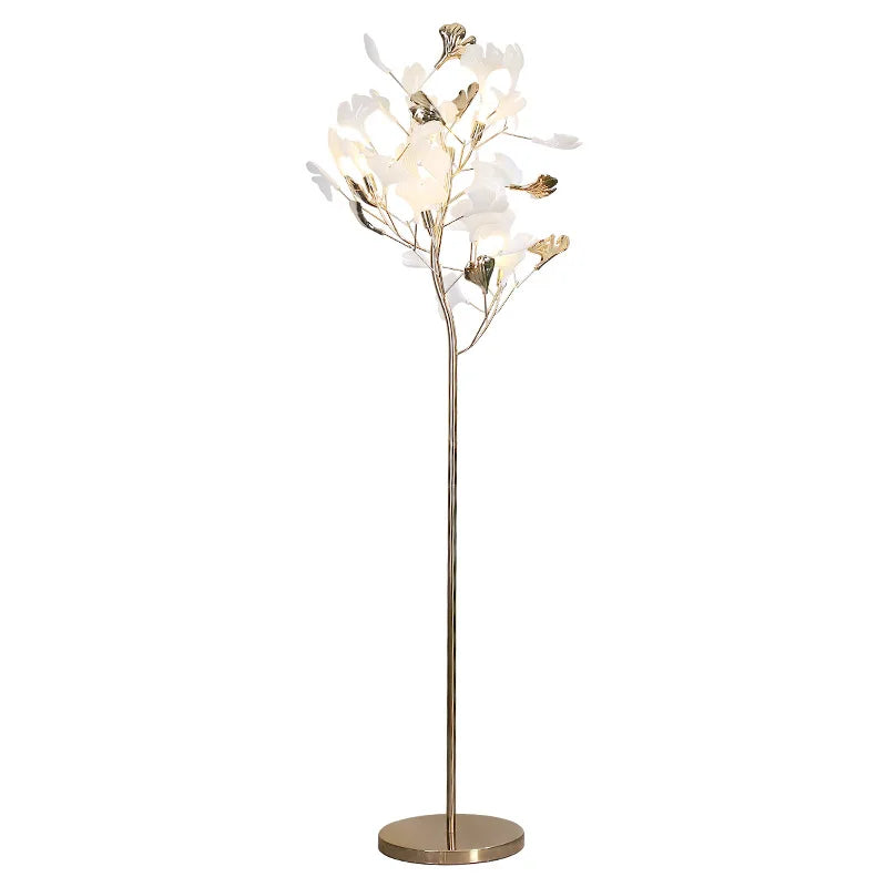 Modern Ginkgo Leaf Light Luxury Floor Lamp - Warm LED Lighting for Bedrooms and Living Rooms with Decorative Gold Feather Design