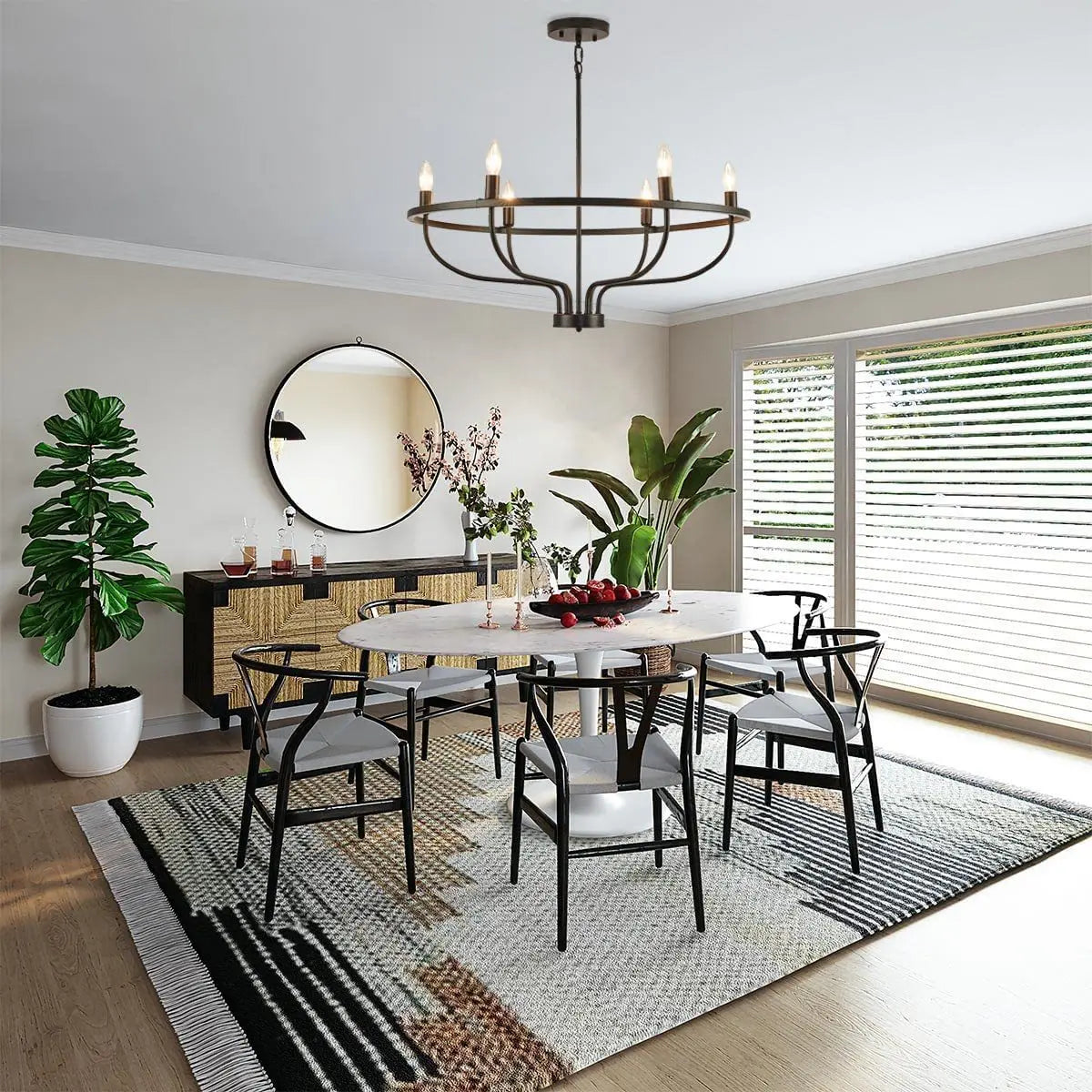 Retro LED Ceiling Chandelier with Iron Ring - Illuminate Your Living and Dining Spaces with Industrial Elegance