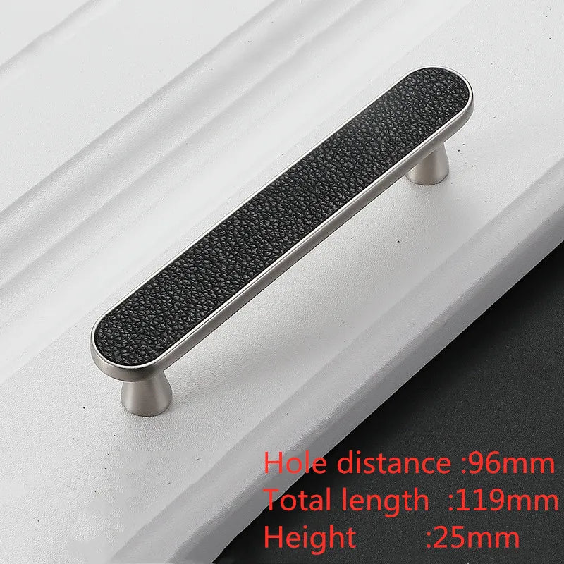 Modern Leather and Zinc Alloy Cabinet Handle – Elegant Drawer Pulls for Kitchen, Wardrobe, and Furniture (96mm)