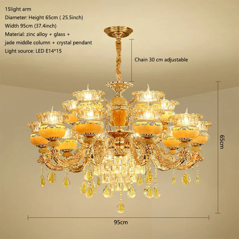 Elegant European Style Crystal Chandelier - A Luxurious Jade-Inspired Main Lamp for Living Rooms, Bedrooms, and Hallways