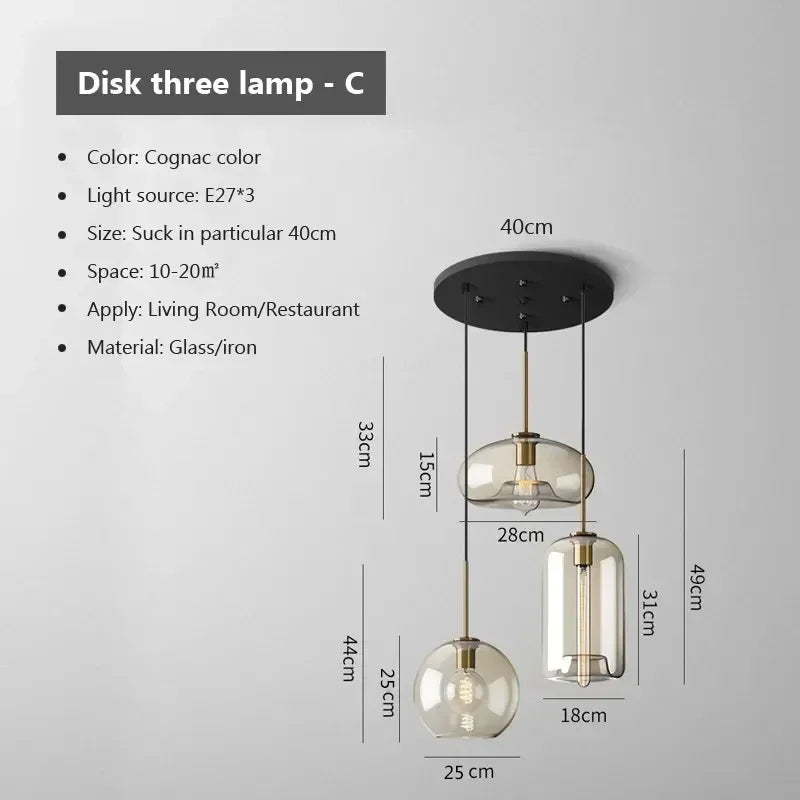 Nordic Glass LED Pendant Light - Versatile Single/Multi Head Chandelier for Home Decor