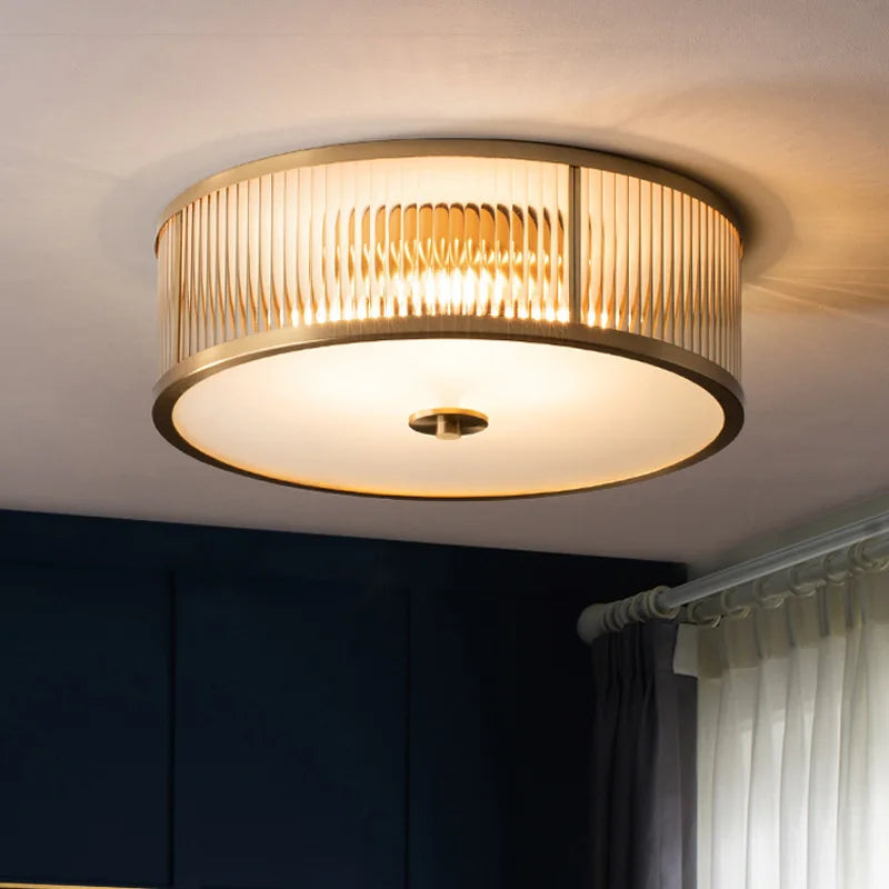 Elegant American Seiko Pure Copper Ceiling Light - Modern Minimalist LED Round Lamp for Bedrooms, Living Rooms, and Dining Areas