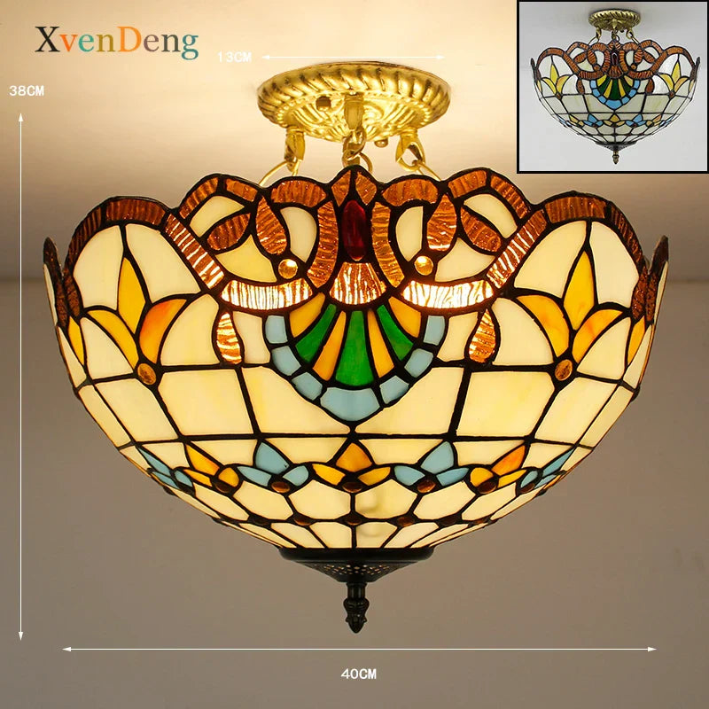 Vintage Mediterranean Tiffany Stained Glass Ceiling Lights - Elegance for Living Rooms, Bedrooms, Kitchens, and More