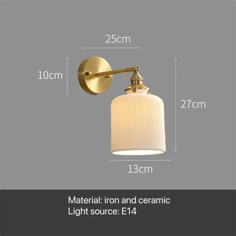 Rotary Brass Ceramic Wall Lamp with Pull Switch - Customizable LED Sconce for Bedroom and Interior Lighting