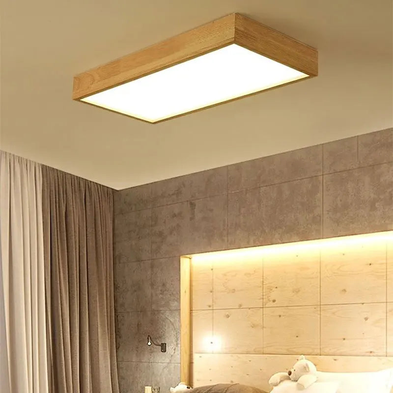 Wood Modern Minimalist LED Ceiling Lamp - Perfect for Bedroom, Living Room, Dining Room, Kitchen, and Study - Square Chandelier Lighting Fixture
