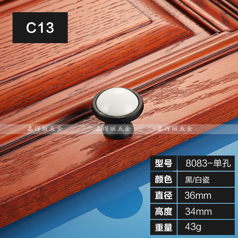 European Ceramic Cabinet Handles – Black and White Wardrobe Drawer Pulls for Kitchen and Furniture
