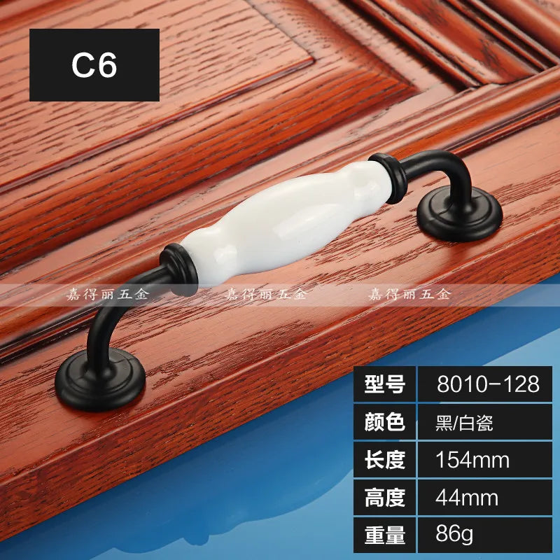European Ceramic Cabinet Handles – Black and White Wardrobe Drawer Pulls for Kitchen and Furniture