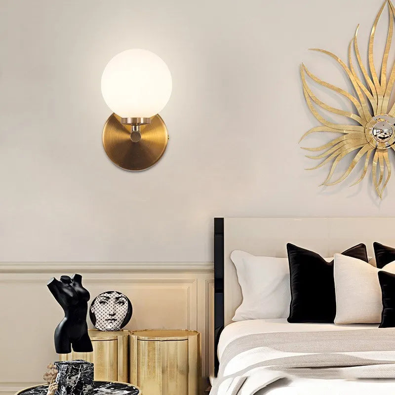 Nordic Gold Wall Lamp with Glass Orb Shade - Elegant Lighting for Bathroom, Bedside, Hotel, Aisle, and Hallway