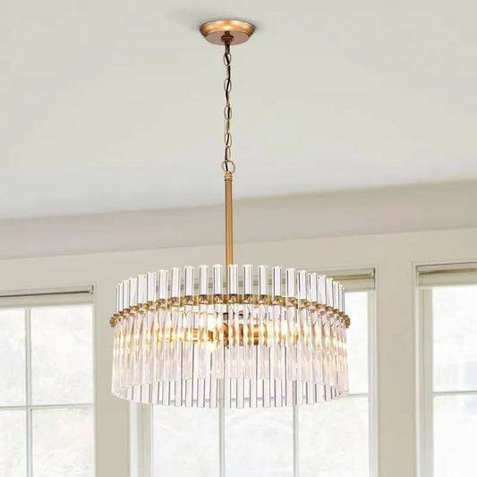 Contemporary 5-Light Brushed Brass Finish Crystal Glass Chandelier - Illuminate Your Space with Modern Elegance