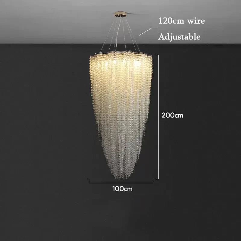 Modern Crystal Chandelier - Luxury Staircase Illumination with Chrome Accents and LED Elegance